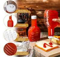 Pots de miel de 16oz Bouteilles de distribution en plastique avec couvercles noirs à rabat Bouteille à presser de ketchup en plastique