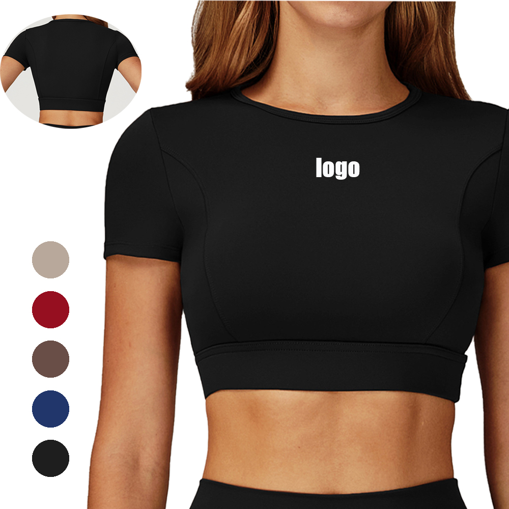 Wholesale New Compression Shirt Round Neck Short Sleeves Custom Crop Top Women Gym Fitness Running Yoga Crop Top Shirt