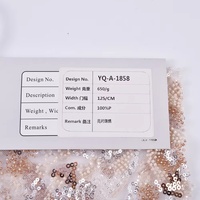 Tissu en maille transparente brodé de perles et de sequins floraux couleur or champagne, 100 % polyester, style uni, pour robes de mariée et de soirée pour filles