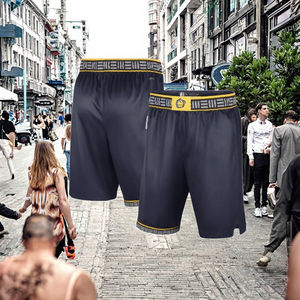 Shorts de sport personnalisés de style urbain - 100% polyester recyclé, cordon de serrage, tricot uni, shorts de basket-ball athlétiques - Product Image 5