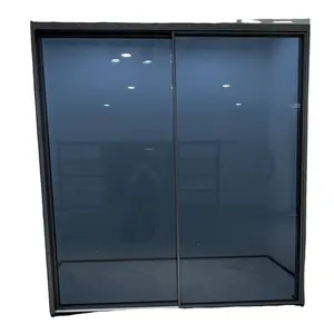 Puerta corredera de vidrio gris de vidrio templado de 8mm de espesor con puerta de cierre suave,