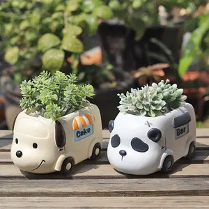 Cartoon Creative Resin Succulent Potted Flowerpot Cute Animal Camping Car Planter Pot for Home Balcony Gardening Micro Landscape