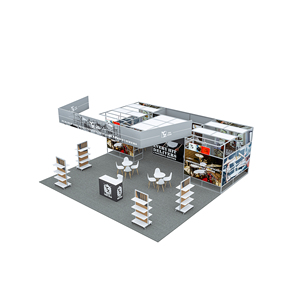 Stand en aluminium 30x30 pieds avec étagères et auvent, conception gratuite, sublimation par transfert thermique, pliable et portable pour salons professionnels - Product Image 5