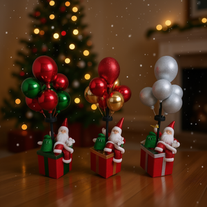 Christmas Santa Figurine With Balloons 6-6.9in Indoor Decoration Red Green Gold Silver Colors - Product Image 2