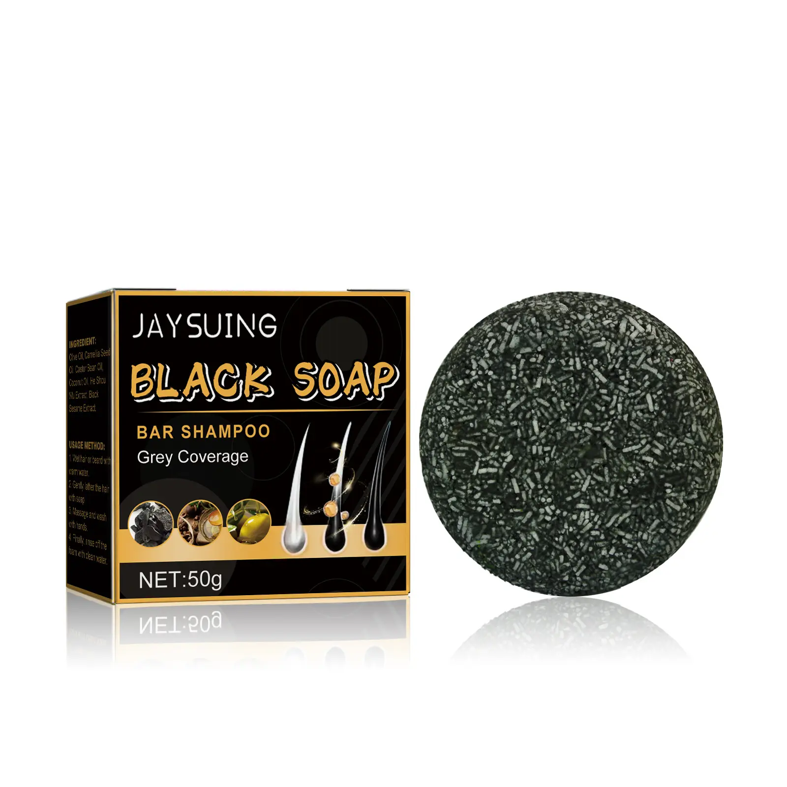 JAYSUING Champú Oscurecimiento del Cabello Jabón Cubierta Gris Natural Polygonum Multiflorum Jabón Negro Para Cabello