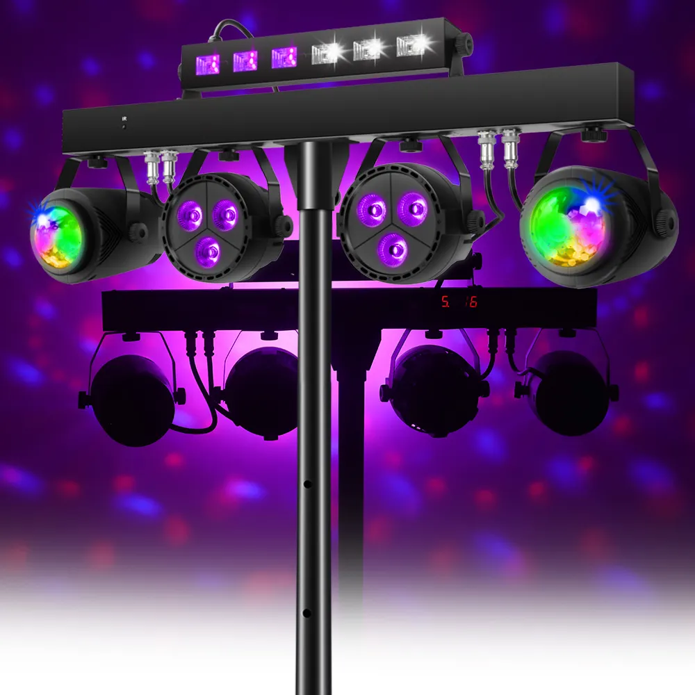 5 in1 DJ luci con Stand palco Party Bar Set LED Par stroboscopico suono UV illuminazione per discoteca Wedding Church Band