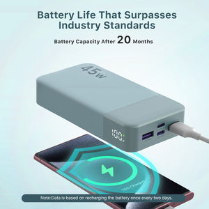 नोबी 45 डब्ल्यू वाटरप्रूफ ली-पॉलिमर बैटरी 20000 माह स्लिम पोर्टेबल पावर बैंक स्मार्ट एलईडी डिस्प्ले और केबल के साथ - Product Image 2