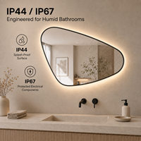 Miroir de salle de bain LED encadré irrégulier avec éclairage rétroéclairé, miroir de vanité anti-buée, 3 couleurs réglables, fonction mémoire