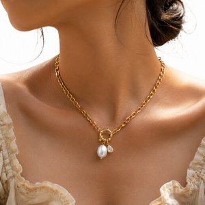 <strong>Gold</strong> <strong>Crystal</strong> Bar Emerald Pearl Necklace Stone Bar Pendant Green Teardrop Gemstone Triple Pearl Drop Women Statement Jewelry - Product Image 4