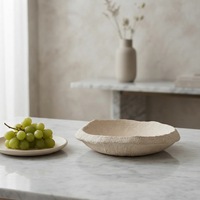 ARM LVG Plat de service peu profond en céramique beige jaune, style luxe léger, texture de poterie rustique, en grès porcelaine, pour fruits et collations