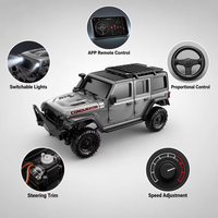 Voiture RC tout-terrain 1:43 entièrement proportionnelle, double commande 2,4 GHz et application, portée 40 m, lumières LED, rechargeable Type-C, vitesse réglable