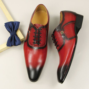 Chaussures Oxford habillées pour hommes OEM, en cuir véritable <span class=keywords><strong>rouge</strong></span> de haute qualité, à lacets, bout pointu, grandes tailles, style <span class=keywords><strong>mariage</strong></span> et bureau - Product Image 3