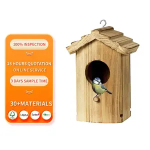 Casa de madera para pájaros, nido de colibrí, casas pequeñas para pájaros para exteriores, casa de colibrí colgante con poste