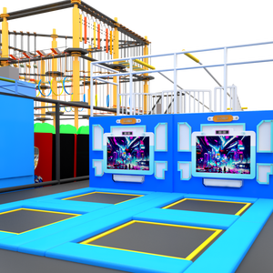 Aire de jeux intérieure personnalisée Aoleao Cyberpunk avec parcours ninja, piste de course sur trampoline et extension en hauteur, certifiée CE TUV - Product Image 3
