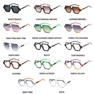 Logo Custom 2026 Fashion Double Color <b>Gradient</b> Square Sun Glasses UV400 Rivets Polygon <b>Sunglasses</b> for Men Women - Product Image 5