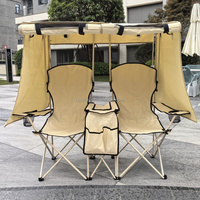 Chaise de camping double pliable portable d'extérieur avec auvent et glacière intégrée pour la pêche et la plage