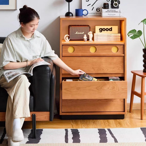 Japanese Style Solid Wood Five Drawer Chest 68x40x112cm Multifunctional Living Room Storage Cabinet <b>Sideboard</b> - Product Image 1