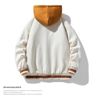 Blouson universitaire color block pour homme, à capuche, style baseball, avec boutons-pression et poignets côtelés, streetwear décontracté, vente en gros