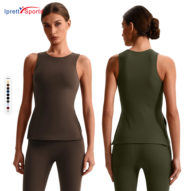 Custom Women Slit Hem Sleeveless Yoga Top Shirt High Quality Sports Fitness Wear Gym Tank Tops Vest for Women