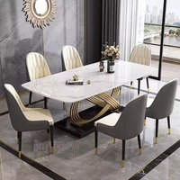 Ensemble de table et chaises de salle à manger en acier inoxydable de luxe, design moderne, table rectangulaire en marbre, meubles de restaurant