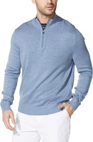 Pull décontracté classique pour homme à col rond côtelé et fermeture éclair quart de tour, couleur unie, collection début de printemps