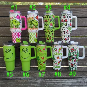 22 Colors Factory Stocked Merry Grinchmas 40oz Tumblers Pink Checkered UV DTF Grinch Tumblers