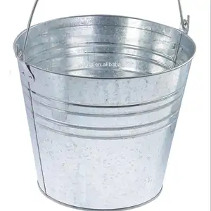 Heavy Metal Round Natural Galvanized Steel Pail Bucket for Wedding Decorations, Centerpieces 12L