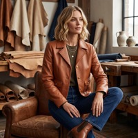 Veste en cuir véritable marron caramel sur mesure pour femme, style costume, avec revers, poches cargo symétriques à double rabat, manteau en peau d'agneau pour le quotidien