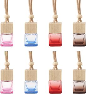 Colorful Glass square <b>Empty</b> Car Perfume Hanging <b>Bottles</b> 10ml 8ml 5ml With Wooden Cap - Product Image 1
