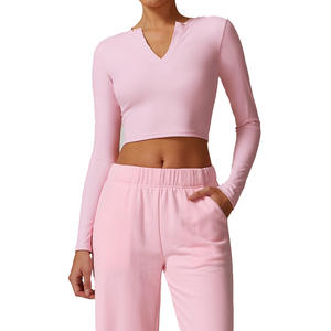 Disko Sport – haut court à manches longues pour femmes, col ras du cou, couleur unie, vêtements de yoga, haut d'entraînement élastique pour fitness, DCX8900 - Product Image 3