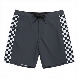 Shorts de bain bleus pour hommes avec bandes latérales à carreaux, taille à cordon de serrage, séchage rapide - Product Image 5