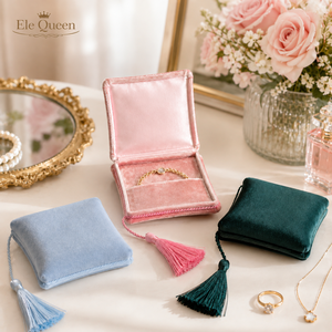Elegant Square Velvet Jewelry <b>Storage</b> Box with Tassel Detail for <b>Ring</b> Necklace Earring Packaging and jewelry brands packaging - Product Image 1