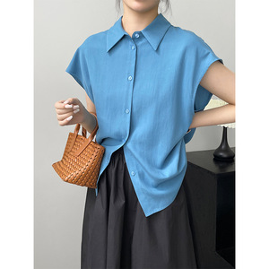 <span class=keywords><strong>Camicia</strong></span> monopetto di marca di fascia alta da donna semplici camicie larghe senza maniche a tracolla - Product Image 3