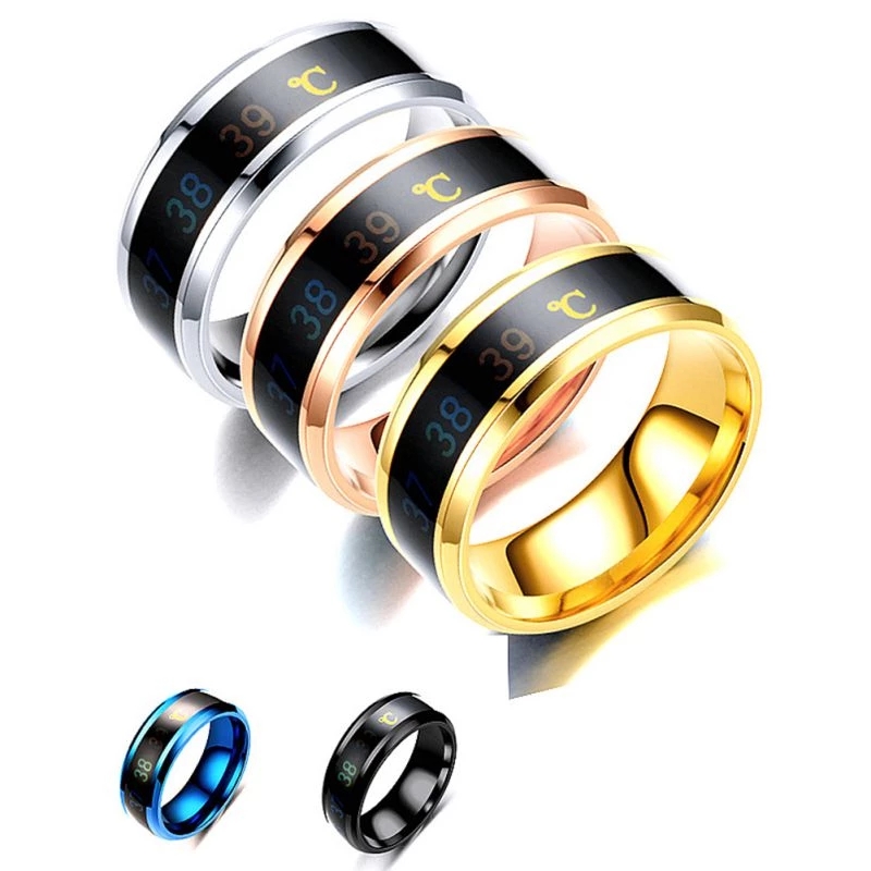 Smart Temperature Couple Ring Mood Temperature Display Ring Stainless Steel Rings For Lover