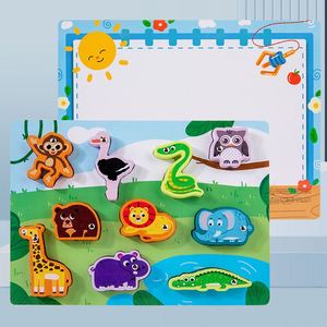 Jeu de pêche Montessori multifonctionnel, animaux marins, blocs à lacer, tableau de dessin et de peinture, jouet pour enfants - Product Image 6