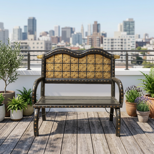 Banc de jardin traditionnel en bois massif antique, 2 places, écologique, durable, fait main, avec finitions en laiton, pour hôtel, ferme, jardin - Product Image 3