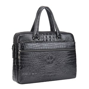 Sac à bandoulière en cuir véritable noir pour ordinateur portable, motif crocodile/alligator, en cuir de vachette, pour homme d'affaires - Product Image 2