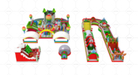 Aire de jeux gonflable de Noël avec parcours d'obstacles, toboggans secs et jeux de rebond pour locations de vacances et événements saisonniers