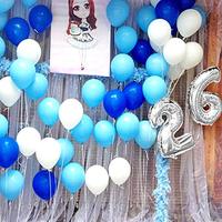 Kit de 50 ballons confettis métalliques bleus, argentés et blancs de 10 pouces pour Halloween, Noël, anniversaire de garçon, fête de bébé, remise de diplôme