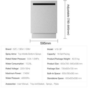 <span class=keywords><strong>Lavavajillas</strong></span> independiente de 18 juegos para uso doméstico con funciones de esterilización y secado, parte delantera de acero inoxidable, 18 unidades - Product Image 3