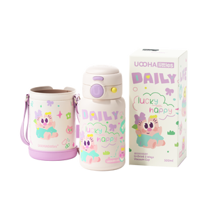 Uoohalittles 500ml đôi tường chai nước 316 thép không gỉ rò rỉ bằng chứng trẻ em ly với rơm thể thao chai uoohalittles Flask - Product Image 4