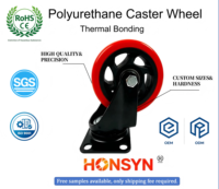 Roue en caoutchouc polyuréthane personnalisable de 4 pouces, pivotante/avec frein, double roulement, résistante à l'usure, pour chariot industriel, avec protections filetées