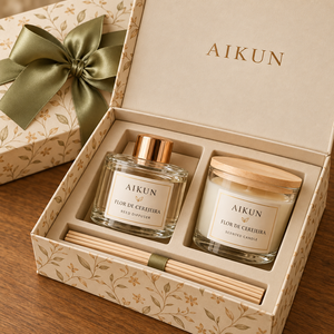 Aikun - Juego de Regalo de Velas y Difusores de Aroma a Flor de Cerezo, con Etiqueta y Empaque Personalizados, MOQ Bajo, para Proveedores de Recuerdos de Boda - Product Image 1
