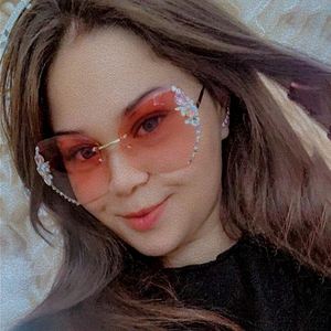 Custom Logo Newest Trending Custom Logo Luxury Rhinestone Shades <b>Sunglasses</b> UV400 Metal Rimless Diamond <b>Sunglasses</b> for Women - Product Image 2
