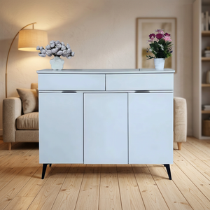 Meuble console de rangement autoportant moderne blanc au design minimaliste pour salon, avec fonction gain de place - Product Image 3
