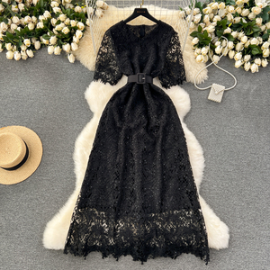 Ricami di lusso con paillettes di alta qualità da sera <span class=keywords><strong>Dre</strong></span> sottile in pizzo cavo con cintura lunga <span class=keywords><strong>Dre</strong></span> donna - Product Image 4