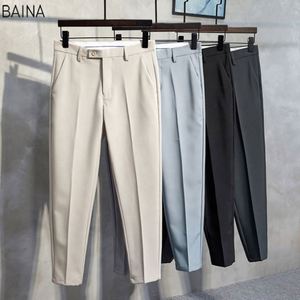 Pantalon de Costume Homme Coupe Droite Slim Extensible Style Britannique Effet Drapé Grande Taille Couleur Unie pour Tenue Professionnelle Décontractée - Product Image 1