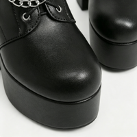 Bottines noires à plateforme pour femmes, bout rond, lacets, chaîne métallique, boucle, talon bloc épais, fermeture éclair arrière, style gothique punk