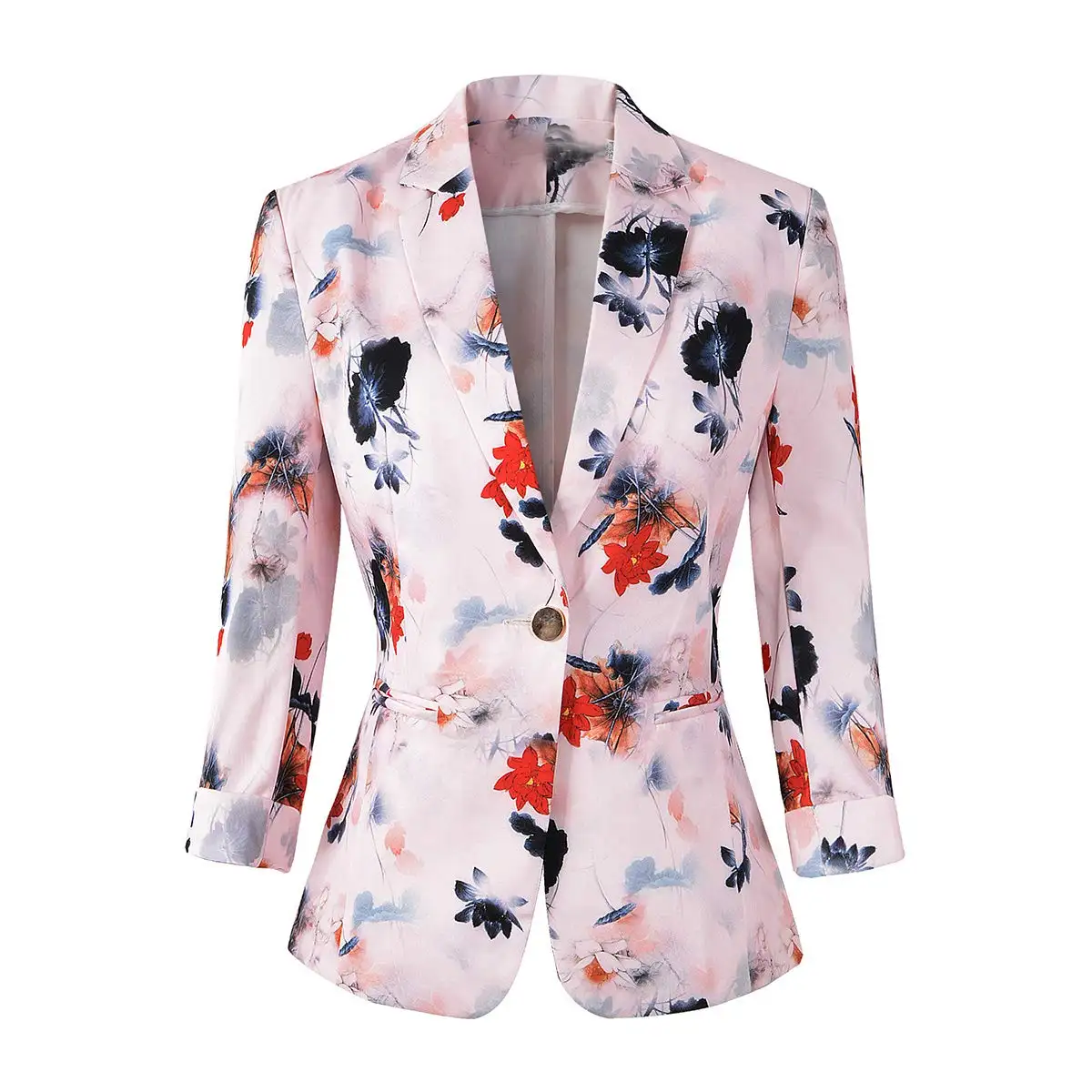 Latest High Quality Ladies Suit Elegant Full Pink Floral Print Office Clothes for Women Factory Direct Dropshipping Agent Custom