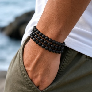 Pulsera <span class=keywords><strong>de</strong></span> Cuentas Go2boho con Cuentas <span class=keywords><strong>de</strong></span> Piedra Natural Negra Porosa, Joyería Casual Deportiva Unisex para Regalo - Product Image 1